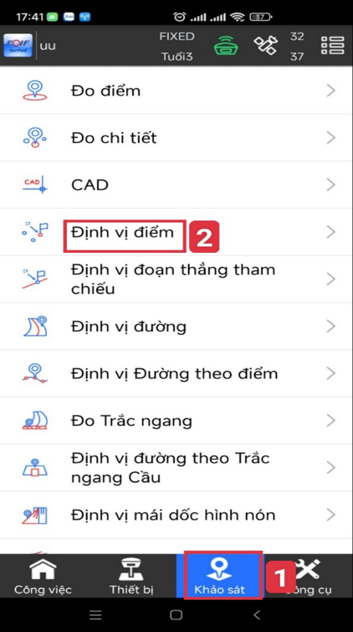 Vào khảo sát 