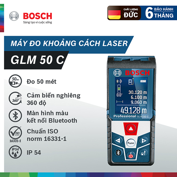 Bosch GLM 50C đã tích hợp nhiều tiện ích hiện đại giúp các người thợ có được thông số chính xác về độ dài, kích thước.