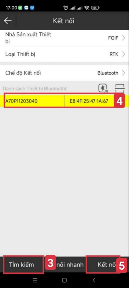 Chọn thiết bị bluetooth: trùng với số seri của thiết bị