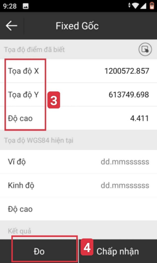 Nhập tọa độ mốc 