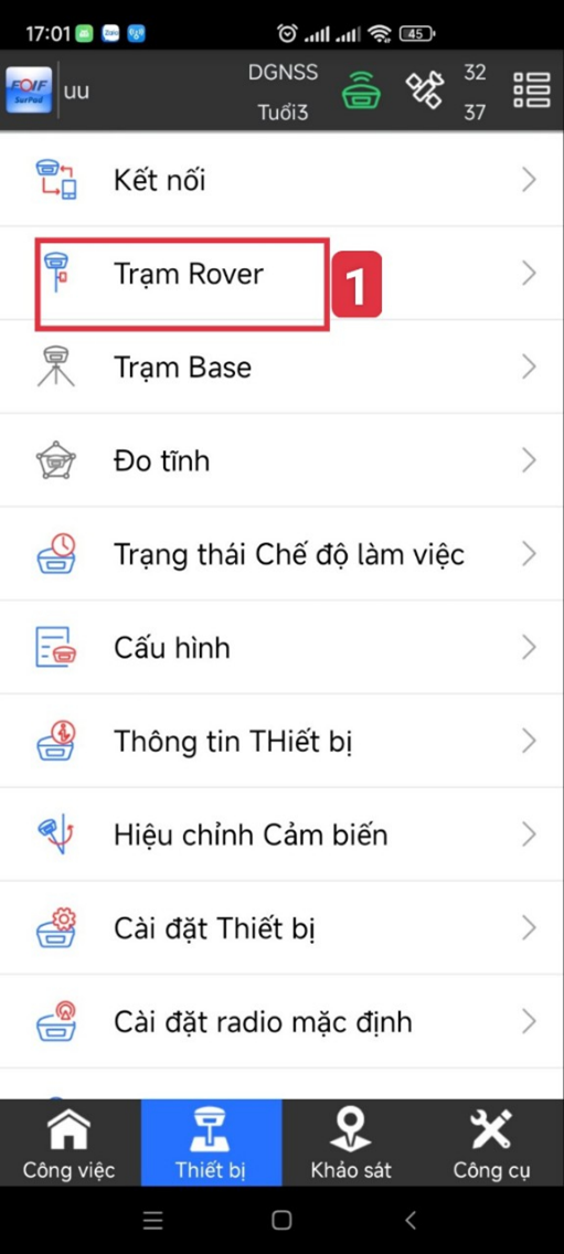 Chọn chế độ trạm Rover